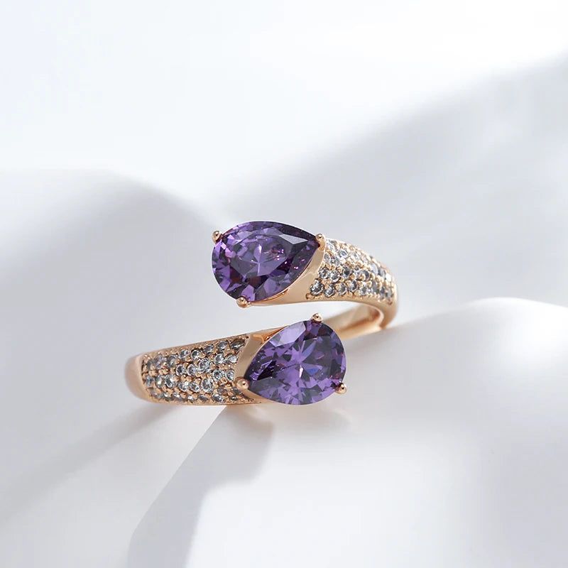 Vintage-Inspired Purple Zircon Open Ring in 585 Rose Gold Finish