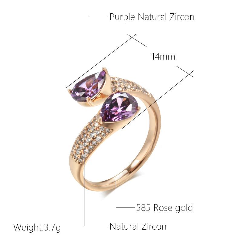 Vintage-Inspired Purple Zircon Open Ring in 585 Rose Gold Finish