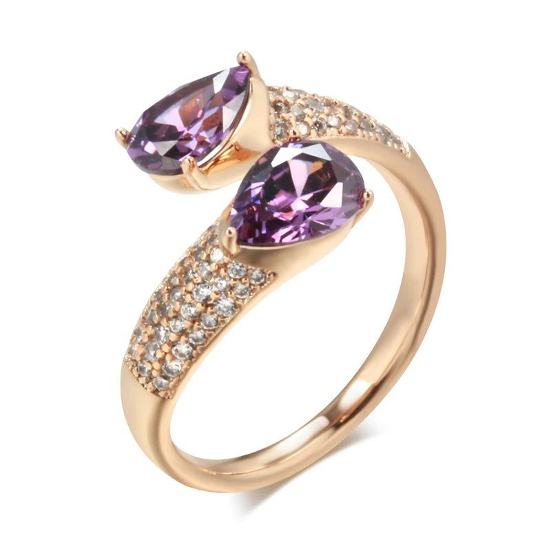 Vintage-Inspired Purple Zircon Open Ring in 585 Rose Gold Finish