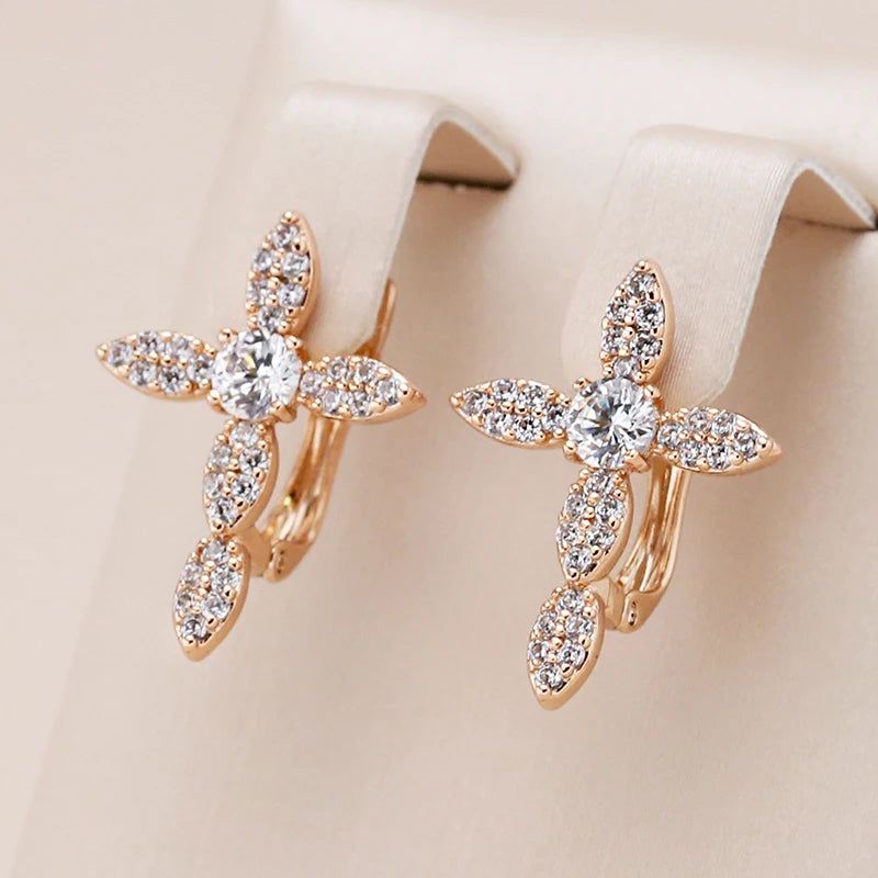 Vintage-Inspired Rose Gold Cross Dangle Earrings with Natural Zircon Accents