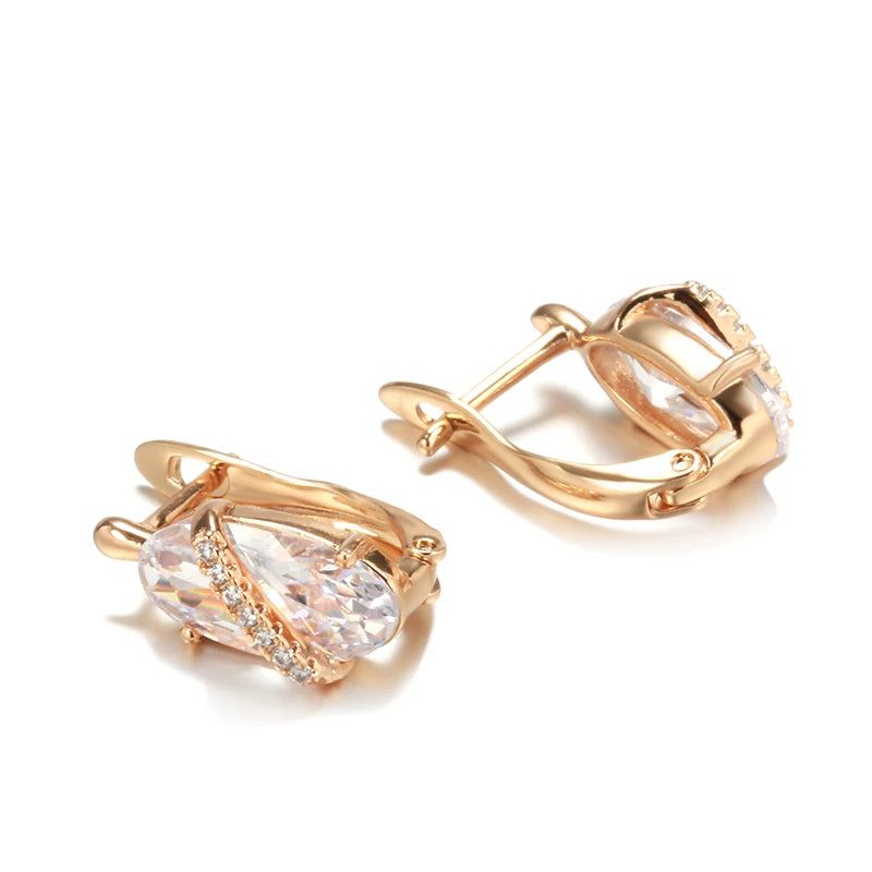 Vintage-Inspired Rose Gold Drop Earrings with Natural Zircon in Big Oval Design