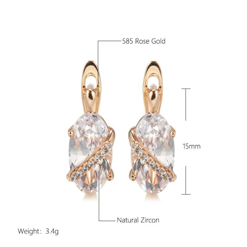 Vintage-Inspired Rose Gold Drop Earrings with Natural Zircon in Big Oval Design