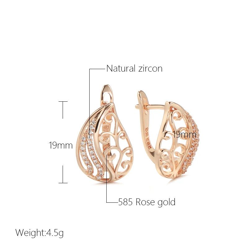 Vintage-Inspired Rose Gold Flower Drop Earrings with Natural Zircon