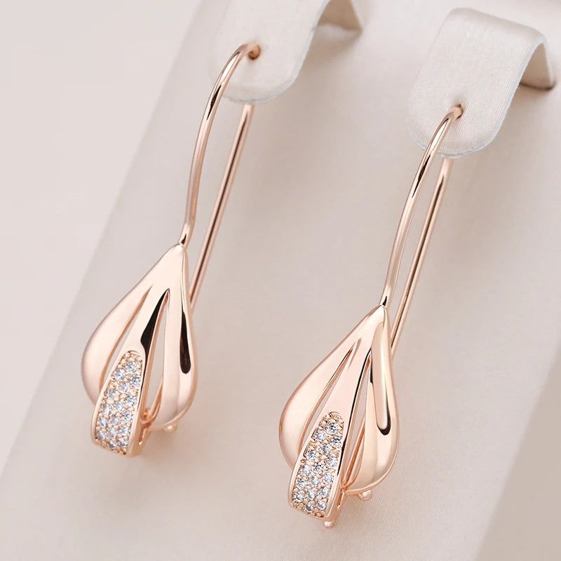 Vintage-Inspired Rose Gold Water Drop Earrings with Natural Zircon