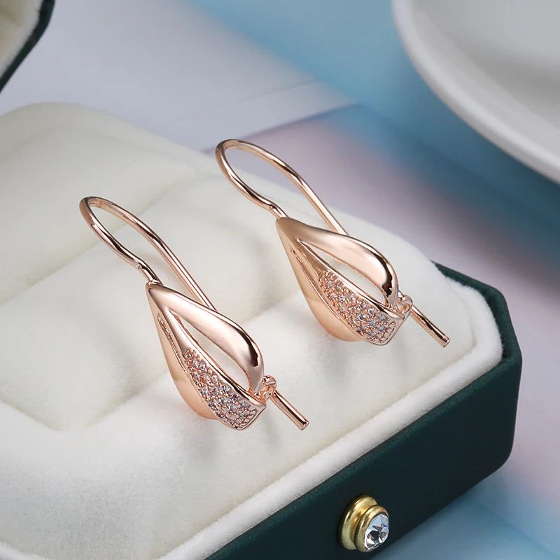 Vintage-Inspired Rose Gold Water Drop Earrings with Natural Zircon