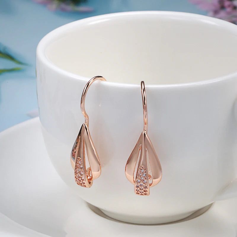 Vintage-Inspired Rose Gold Water Drop Earrings with Natural Zircon