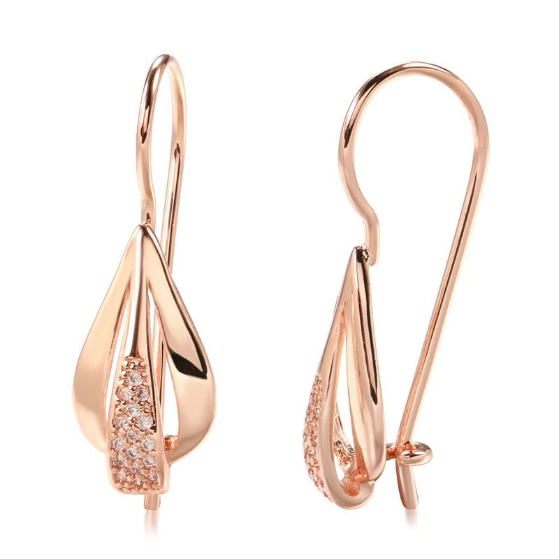 Vintage-Inspired Rose Gold Water Drop Earrings with Natural Zircon