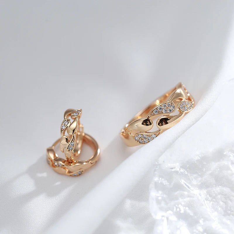 Vintage-Inspired Rose Gold Wave Earrings with Natural Zircon