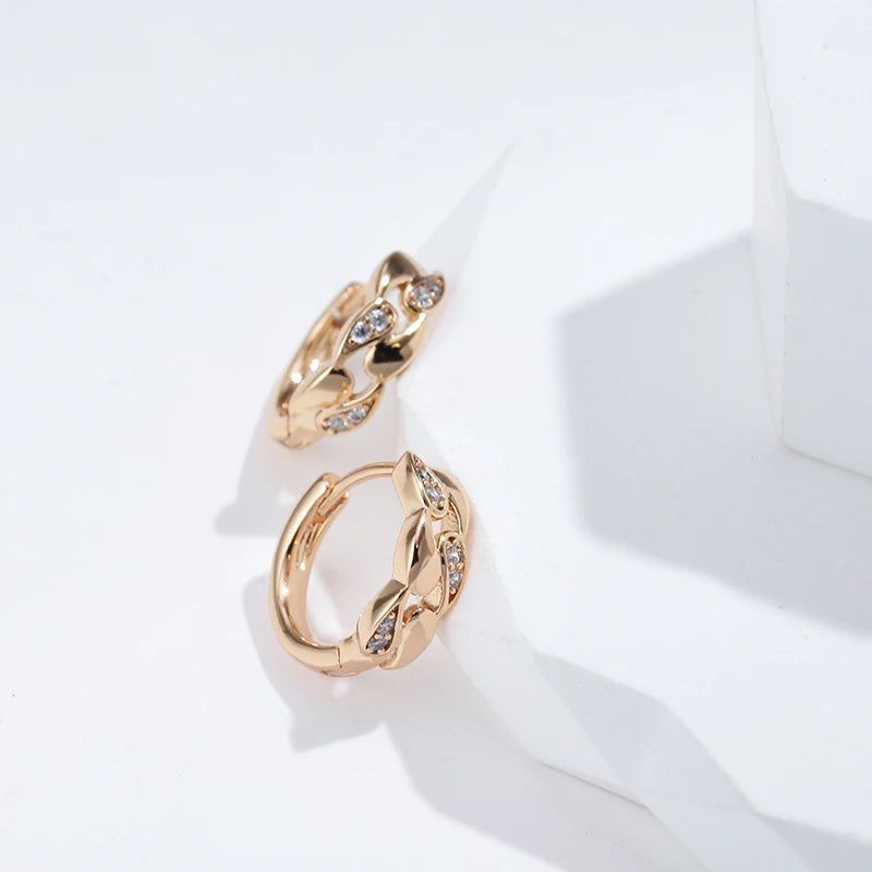 Vintage-Inspired Rose Gold Wave Earrings with Natural Zircon