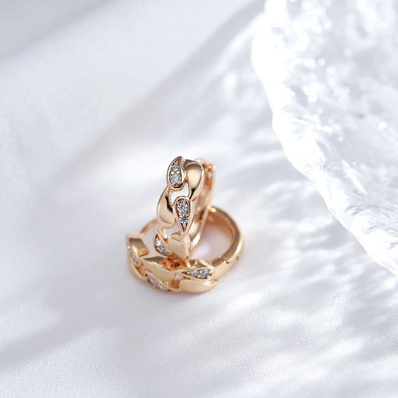 Vintage-Inspired Rose Gold Wave Earrings with Natural Zircon