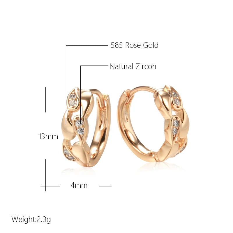 Vintage-Inspired Rose Gold Wave Earrings with Natural Zircon