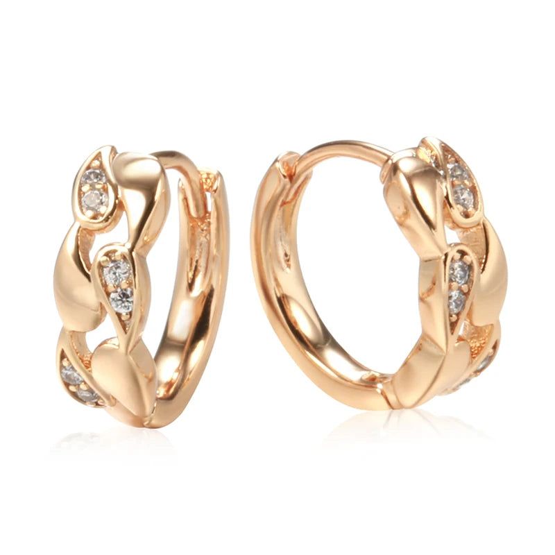 Vintage-Inspired Rose Gold Wave Earrings with Natural Zircon