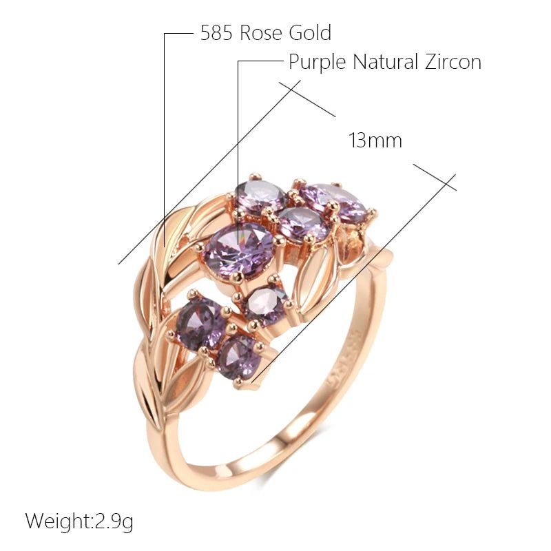 Vintage-Inspired Shiny Purple Zircon Cocktail Ring in 585 Rose Gold Finish