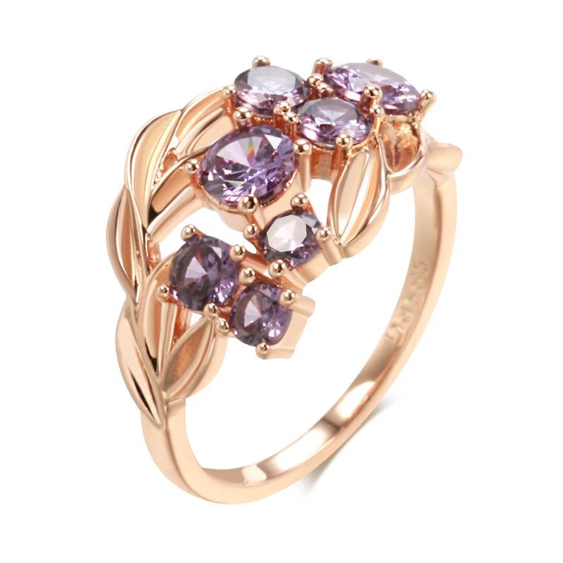 Vintage-Inspired Shiny Purple Zircon Cocktail Ring in 585 Rose Gold Finish