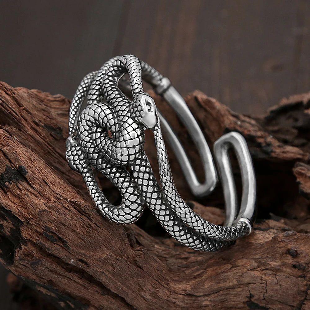 Vintage-Inspired Stainless Steel Double Snake Cuff Bracelet for Men - Punk Animal Design Jewelry Gift