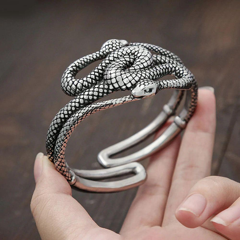 Vintage-Inspired Stainless Steel Double Snake Cuff Bracelet for Men - Punk Animal Design Jewelry Gift