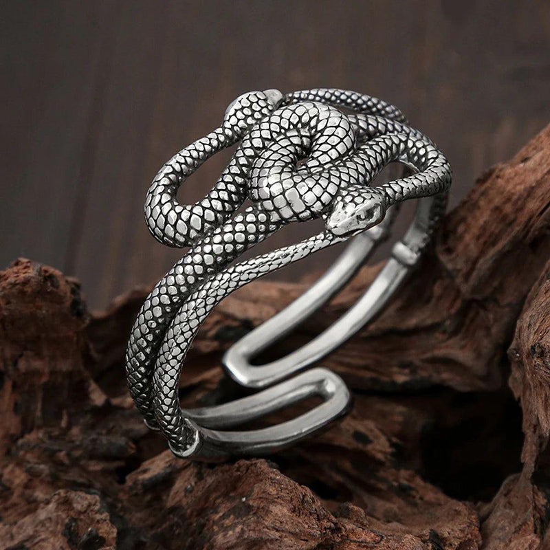 Vintage-Inspired Stainless Steel Double Snake Cuff Bracelet for Men - Punk Animal Design Jewelry Gift