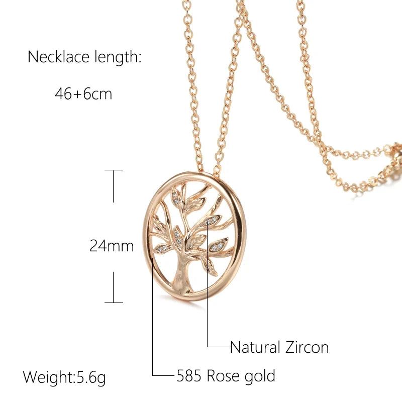 Vintage Lucky Tree Pendant Necklace in 585 Rose Gold with Natural Zircon Accents