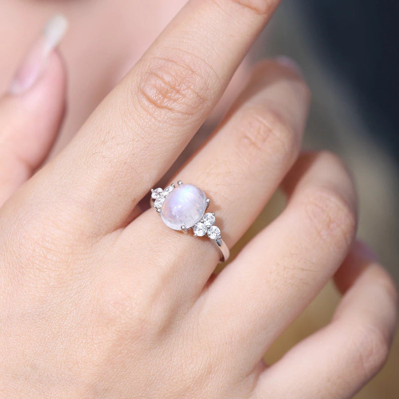 Vintage Milky Blue Moonstone Art Deco Milgrain Ring