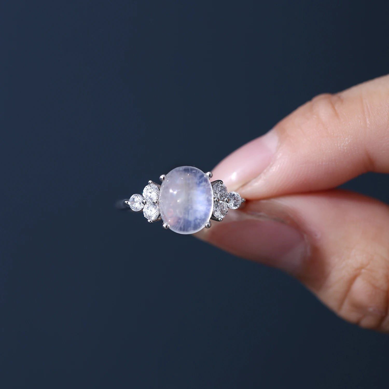 Vintage Milky Blue Moonstone Art Deco Milgrain Ring