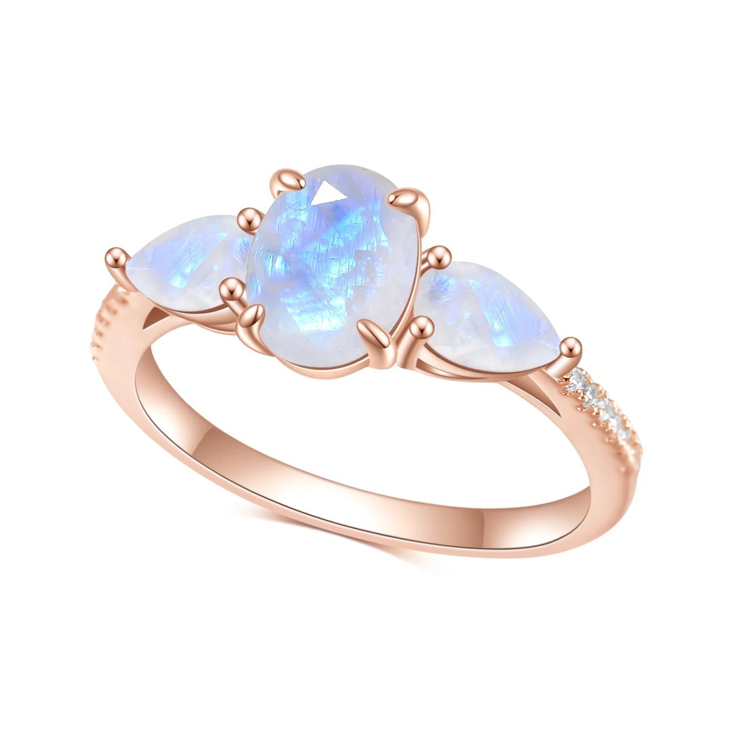 Vintage Milky Blue Moonstone Art Deco Three Stones Ring