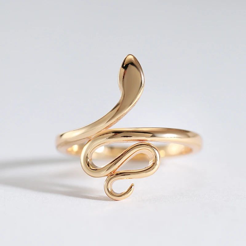 Vintage Punk Rock Snake Ring in 585 Rose Gold with Natural Zircon Accents