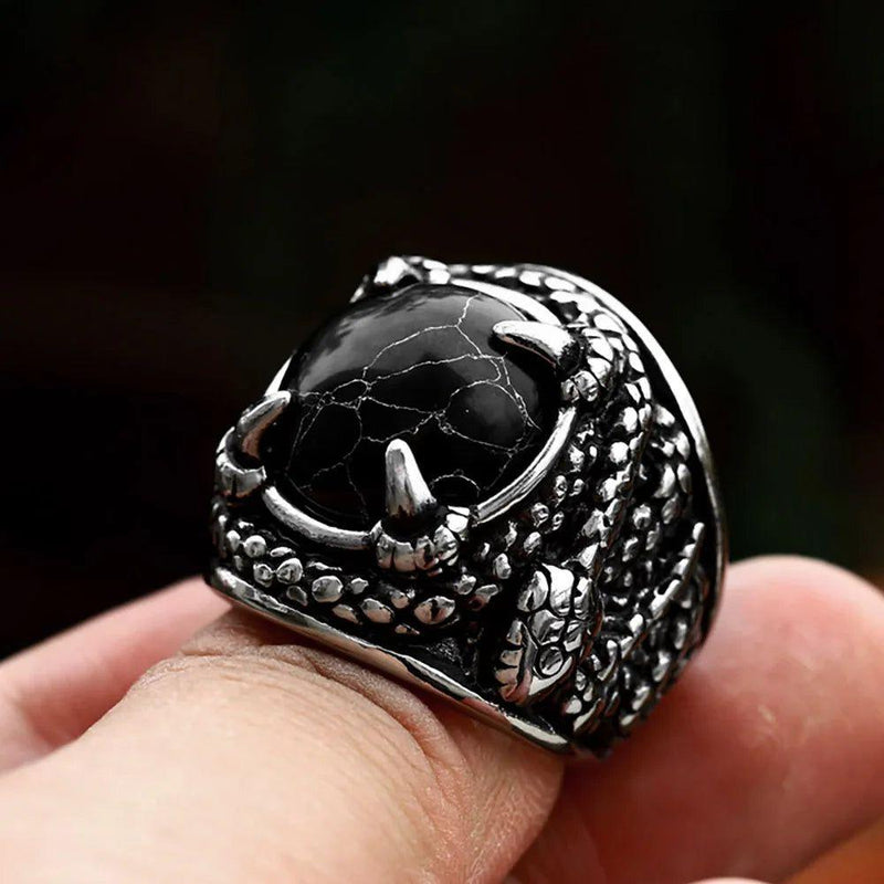 Vintage Punk Stainless Steel Snake Ring with Black Zircon Stone - Unisex Fashion Jewelry for Party Gifts