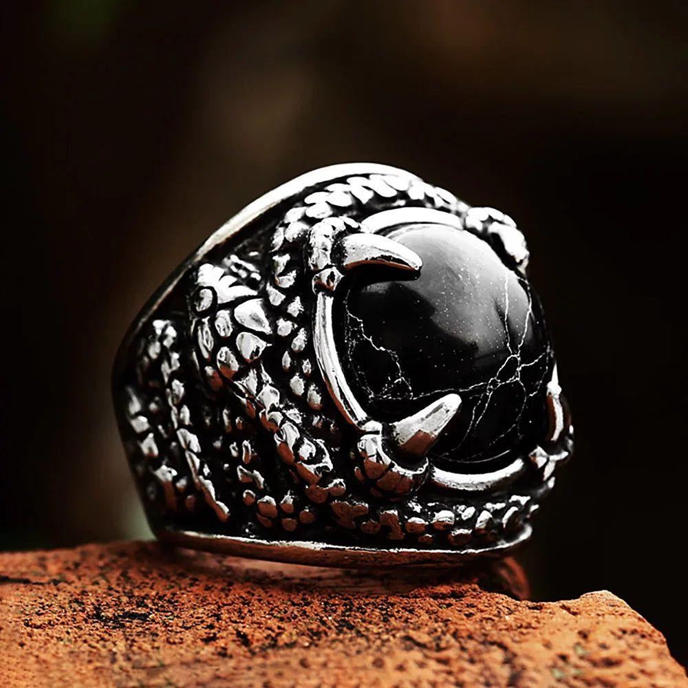 Vintage Punk Stainless Steel Snake Ring with Black Zircon Stone - Unisex Fashion Jewelry for Party Gifts