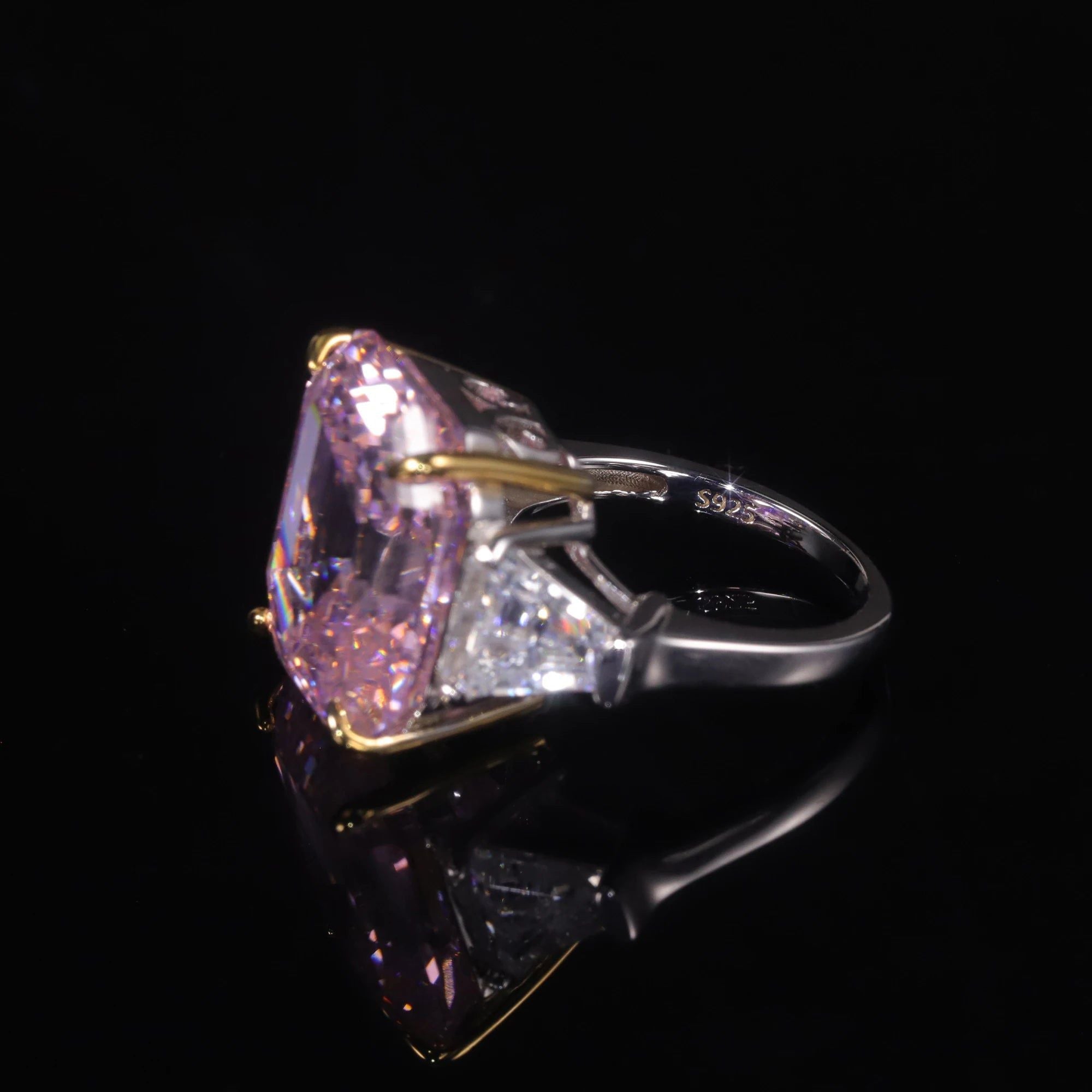 Vintage Rhombus Shape Diamond-fire CZ Pink Ring 925 Silver