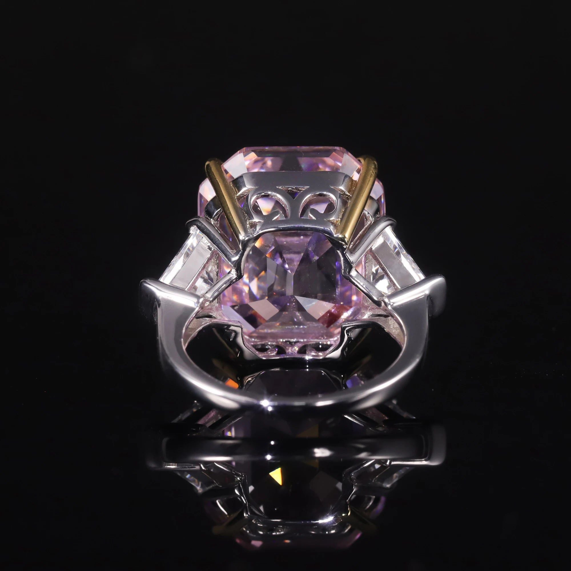 Vintage Rhombus Shape Diamond-fire CZ Pink Ring 925 Silver