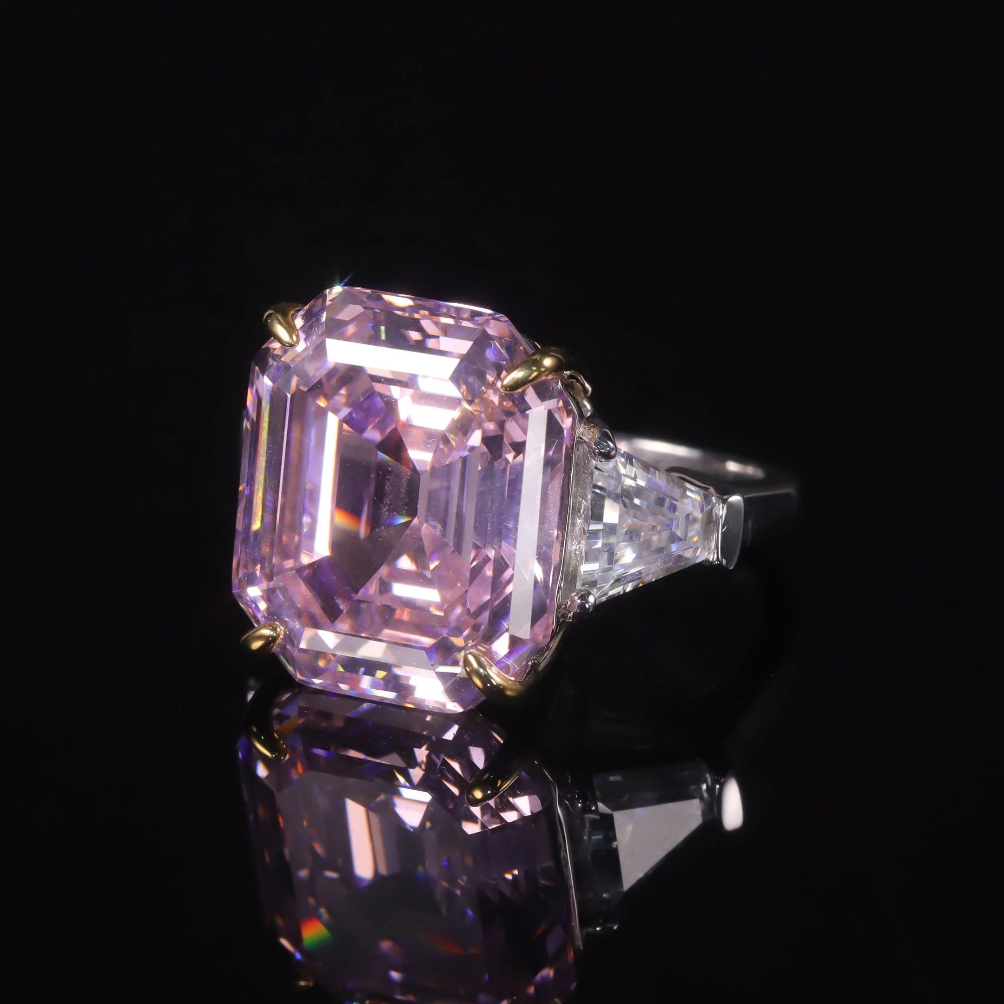 Vintage Rhombus Shape Diamond-fire CZ Pink Ring 925 Silver