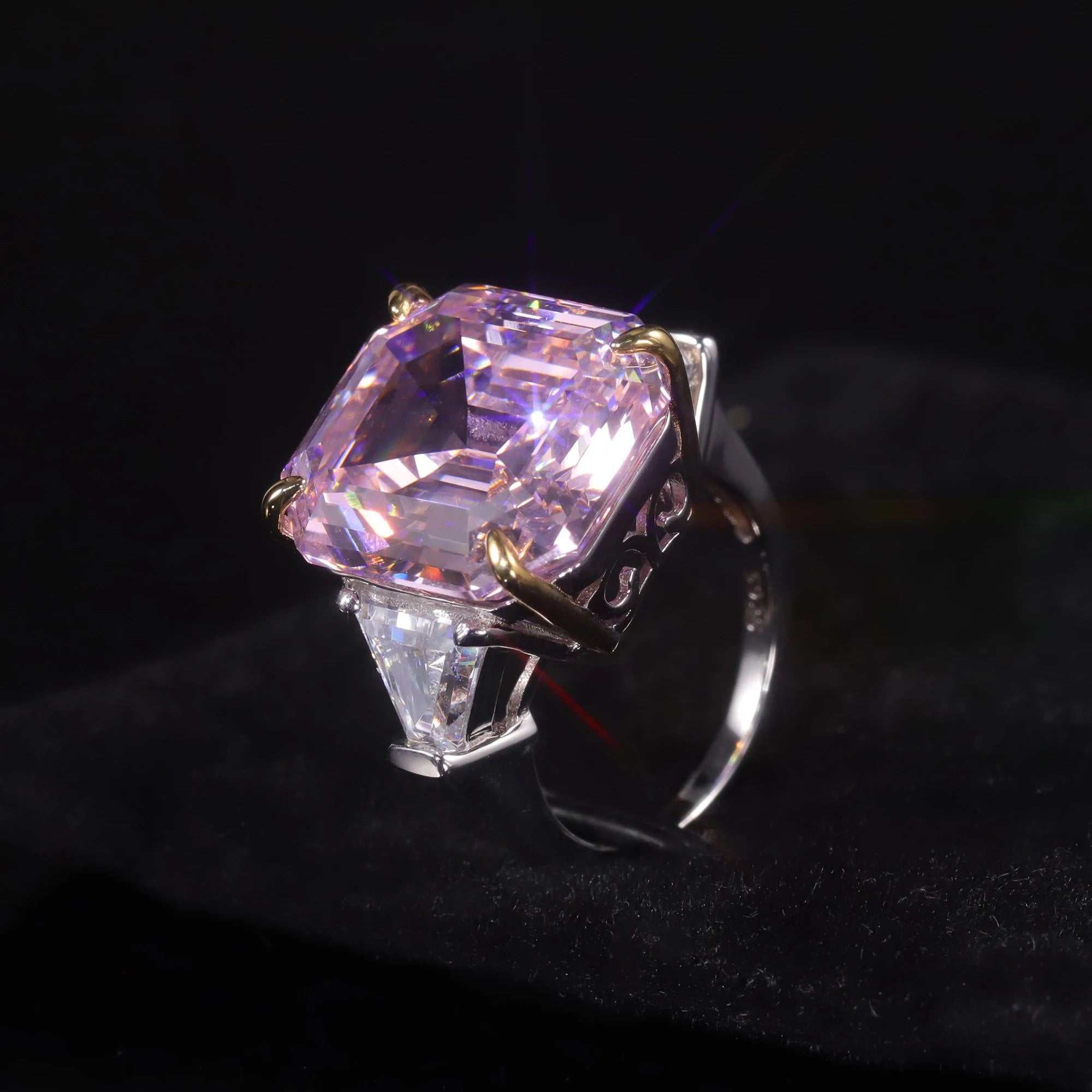 Vintage Rhombus Shape Diamond-fire CZ Pink Ring 925 Silver