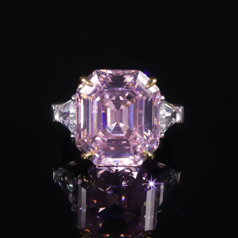 Vintage Rhombus Shape Diamond-fire CZ Pink Ring 925 Silver