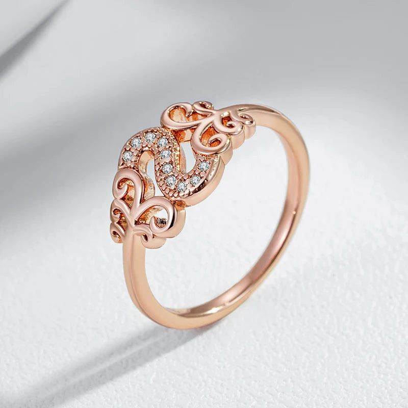 Vintage Rose Gold Crystal Flower Ring with Natural Zircon Accents