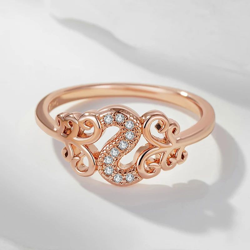 Vintage Rose Gold Crystal Flower Ring with Natural Zircon Accents