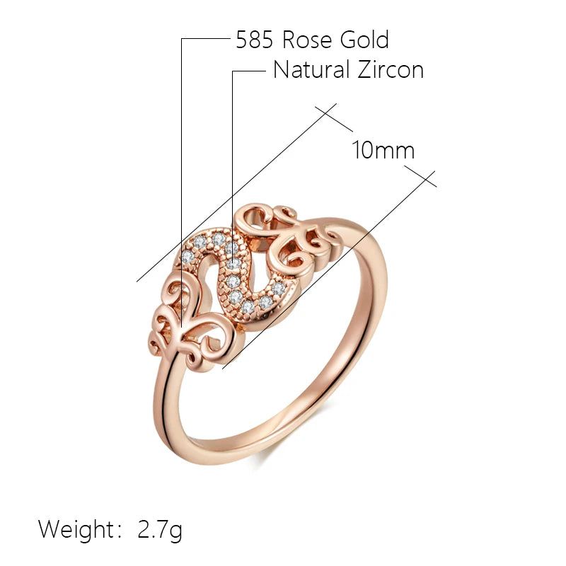 Vintage Rose Gold Crystal Flower Ring with Natural Zircon Accents