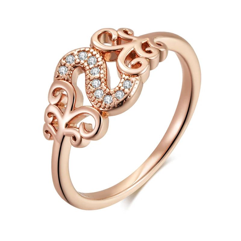 Vintage Rose Gold Crystal Flower Ring with Natural Zircon Accents