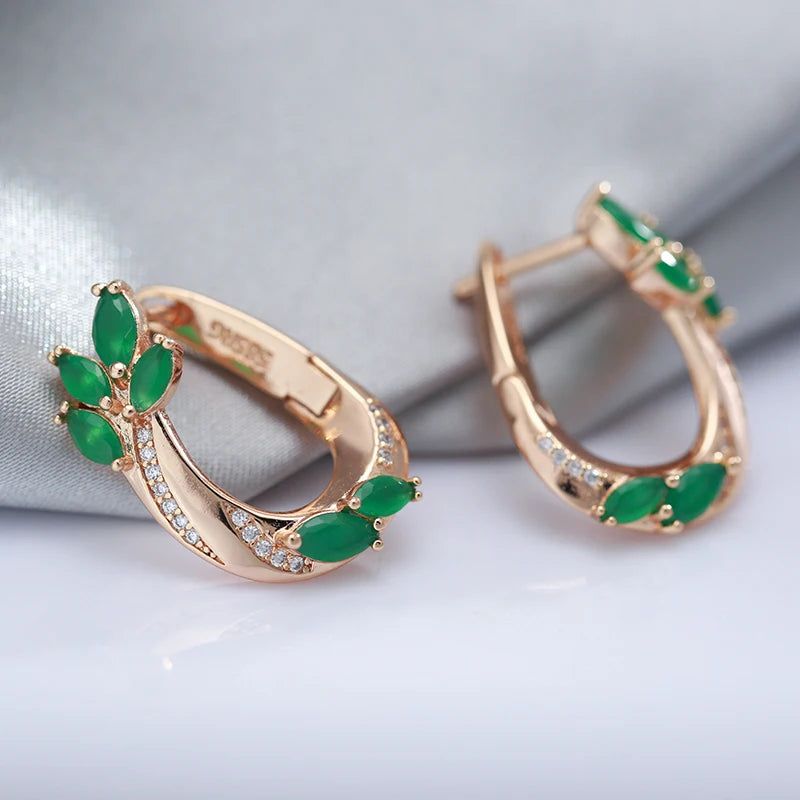 Vintage Rose Gold Drop Earrings with Hot Green Natural Zircon and White Accents