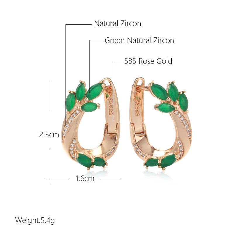 Vintage Rose Gold Drop Earrings with Hot Green Natural Zircon and White Accents