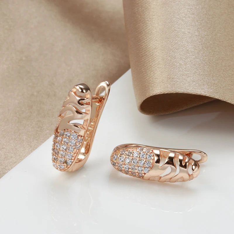 Vintage Rose Gold Drop Earrings with Natural Zircon and Micro Wax Inlay