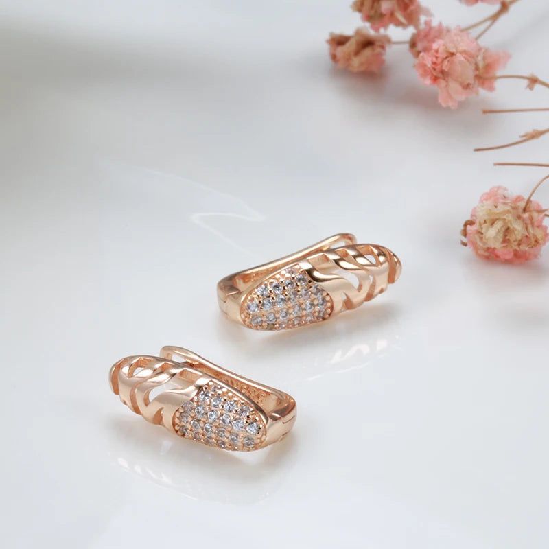 Vintage Rose Gold Drop Earrings with Natural Zircon and Micro Wax Inlay