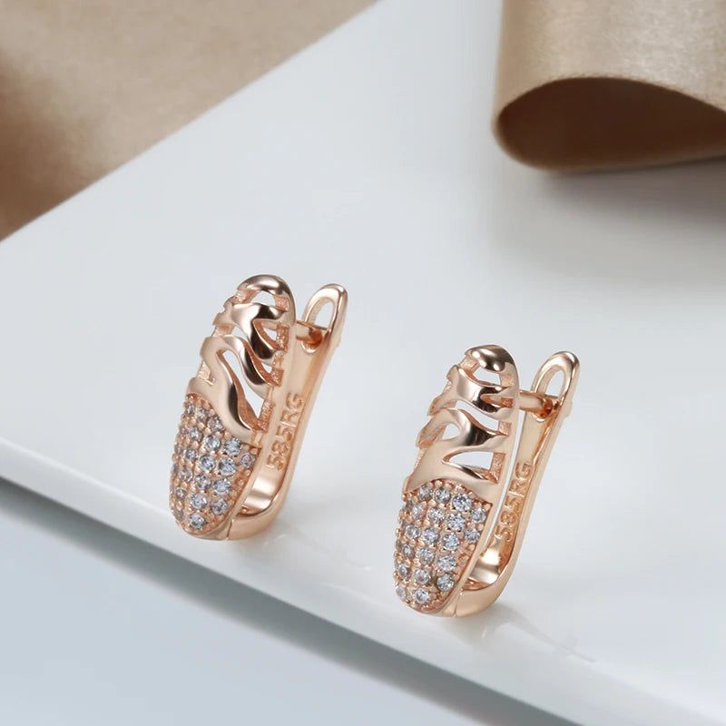 Vintage Rose Gold Drop Earrings with Natural Zircon and Micro Wax Inlay