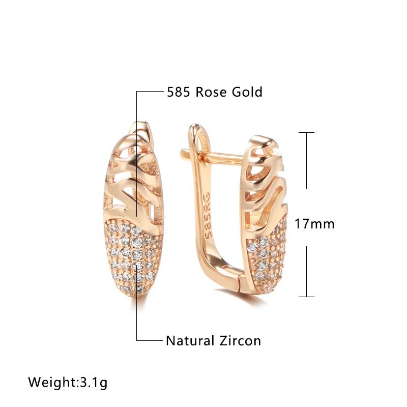 Vintage Rose Gold Drop Earrings with Natural Zircon and Micro Wax Inlay