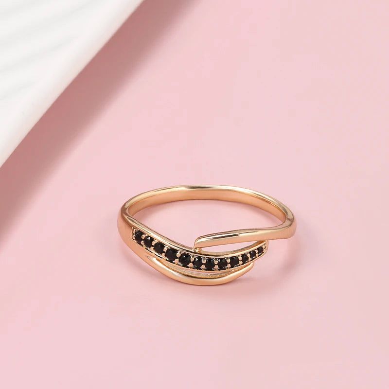 Vintage Rose Gold Geometric Black Zircon Cross Cocktail Ring