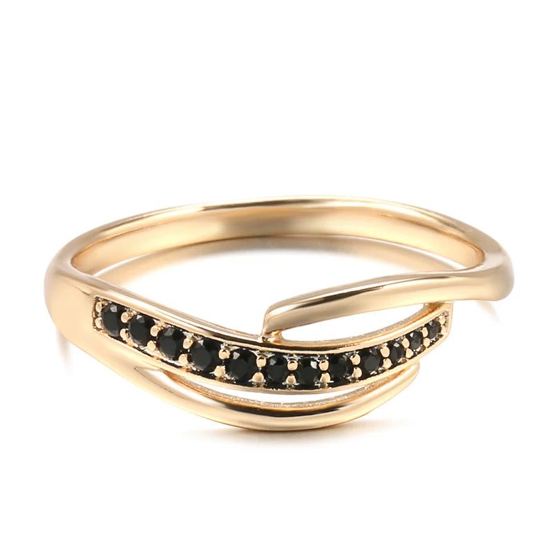 Vintage Rose Gold Geometric Black Zircon Cross Cocktail Ring