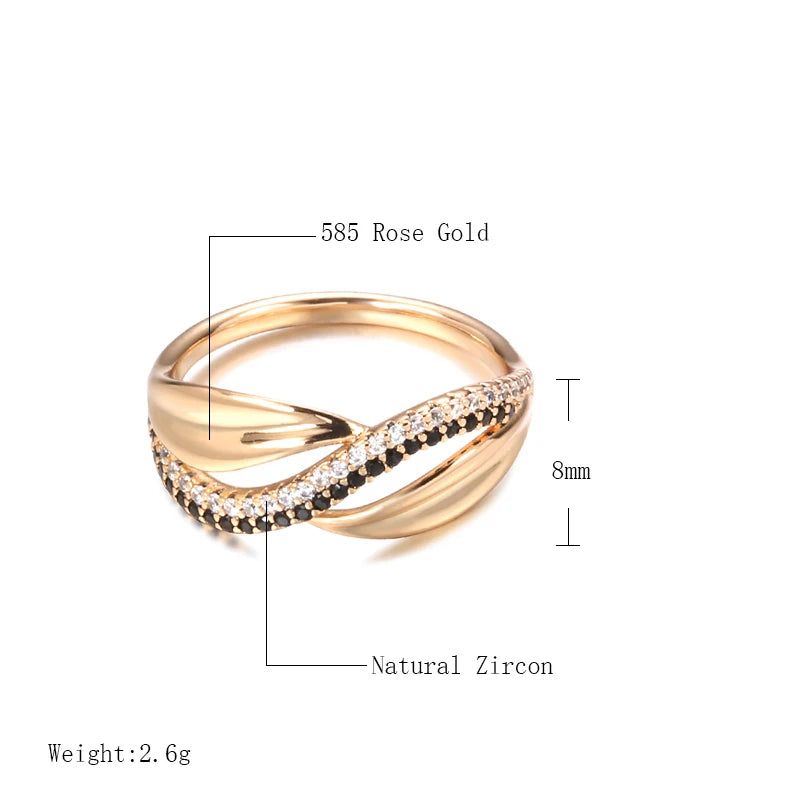 Vintage Rose Gold Hollow Wave Ring with Natural Zircon 585