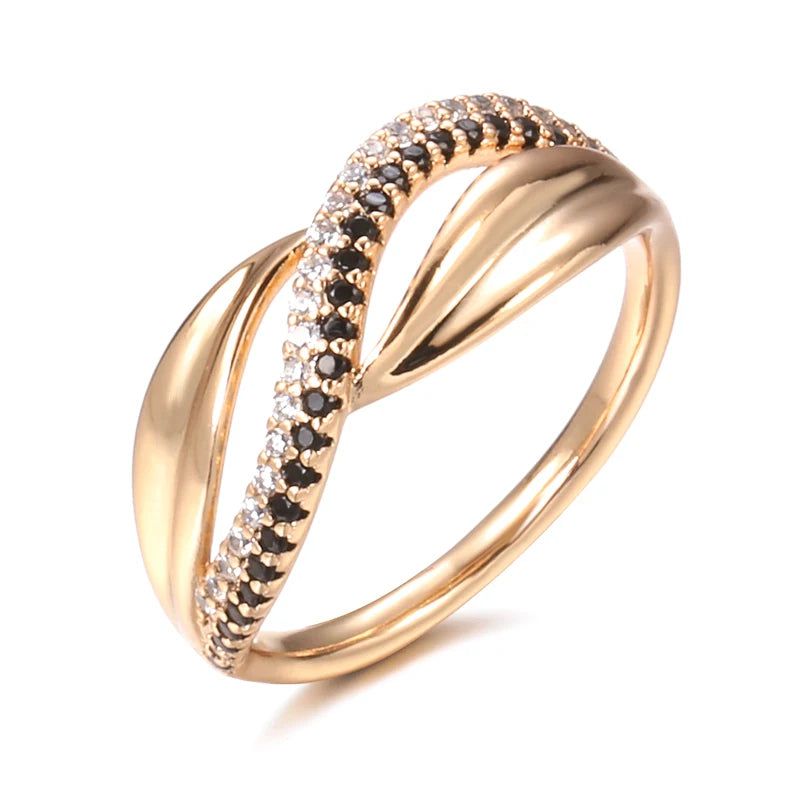 Vintage Rose Gold Hollow Wave Ring with Natural Zircon 585