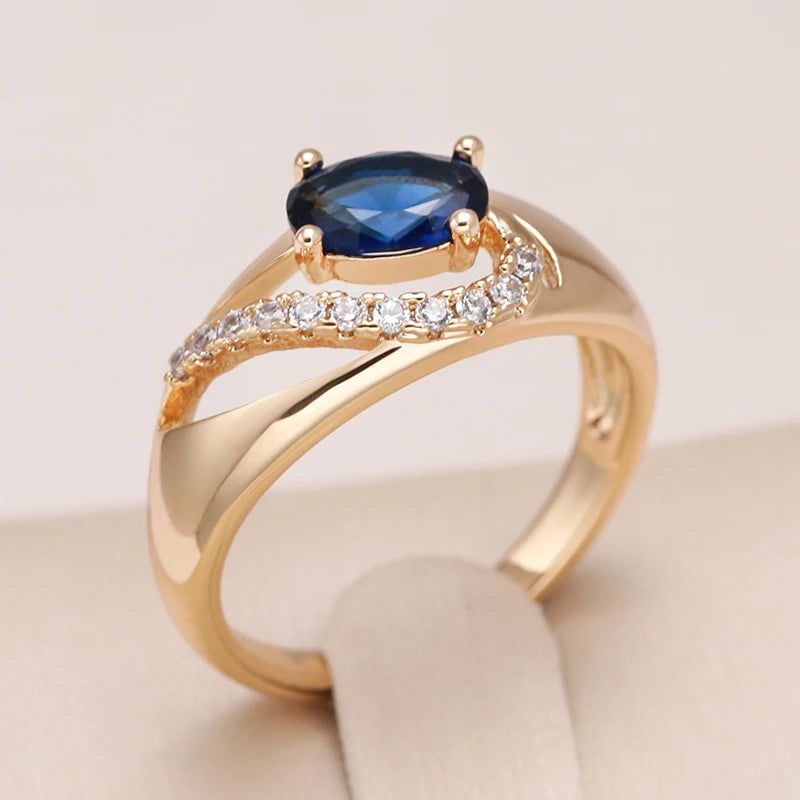 Vintage Rose Gold Hot Blue Zircon Cocktail Ring - Elegant Russian Jewelry