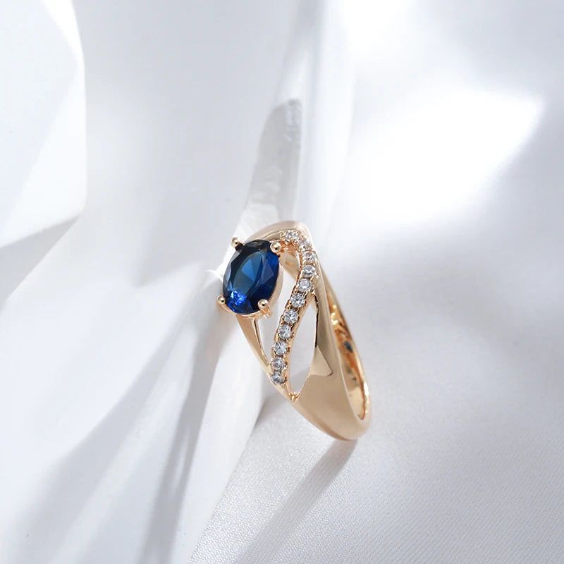 Vintage Rose Gold Hot Blue Zircon Cocktail Ring - Elegant Russian Jewelry