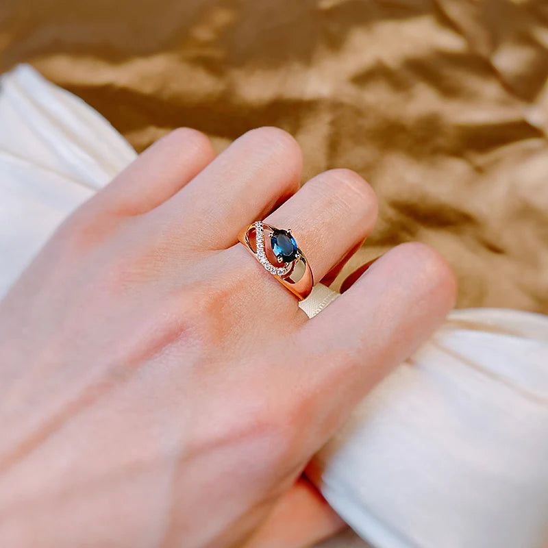 Vintage Rose Gold Hot Blue Zircon Cocktail Ring - Elegant Russian Jewelry